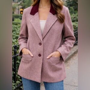 NYCC Women’s pink wool-Blend Coat with burgundy collar- size M - New with Tags